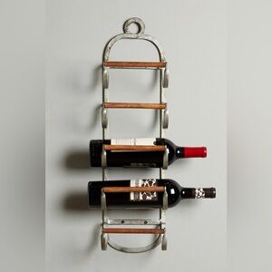 Anthropologie Wall Mounted 5 Wine Bottle Rolling Pin Holder Rustic Cottagecore